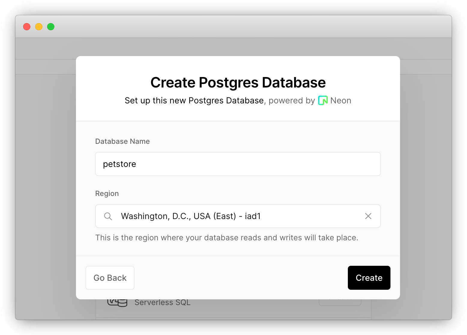 Create database step 2