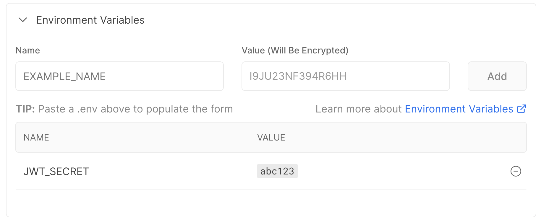 Vercel environment variables